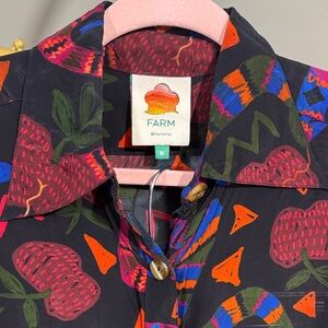 EUC FARM Rio 2PC Collared Shirt/Pants Vibrant Colors Snake Motif Gorgeous